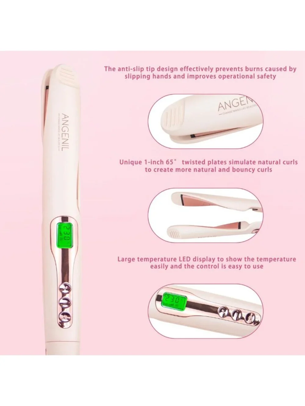 2-in-1 Hair Straightener & Curler, Dual Voltage Flat Iron, Adjustable Temp
